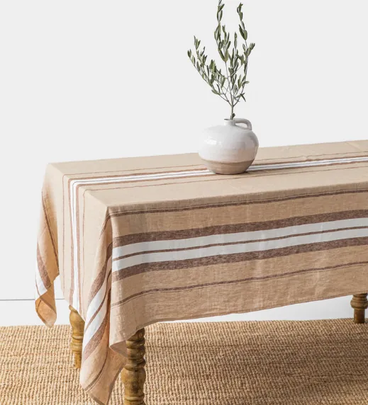French Striped Linen Tablecloth
